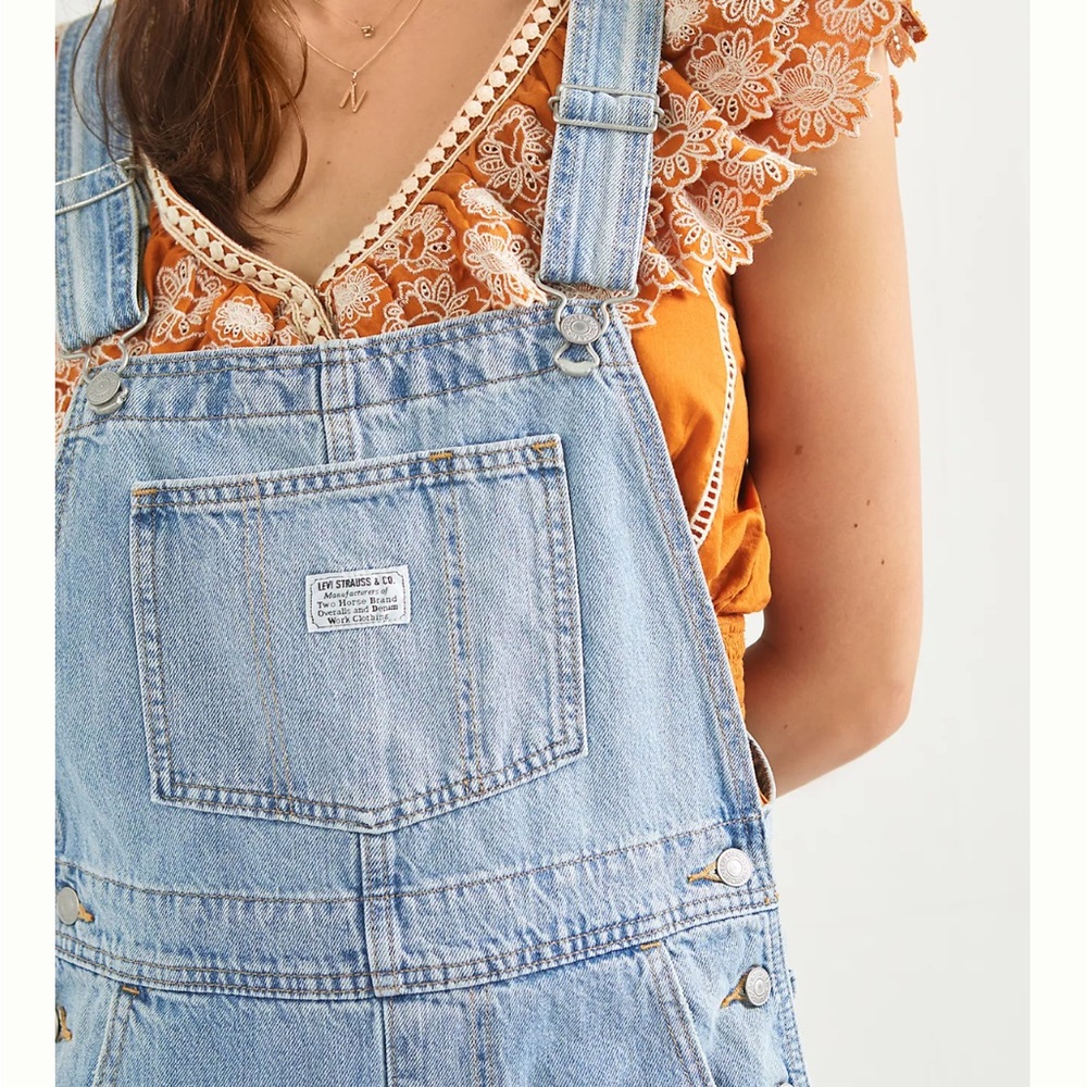 Levi Strauss distressed denim overalls purchased at Anthro - Picture 14 of 15